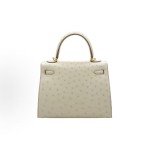 HERMES爱马仕 Kelly 25 金扣  凯莉包单肩手提包 25 女款 8L Beton 冰川白